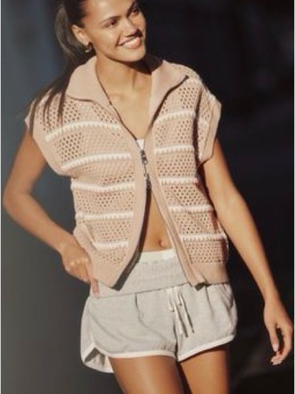 Varley Haney Short-sleeve Zip-front Cardigan Medium
